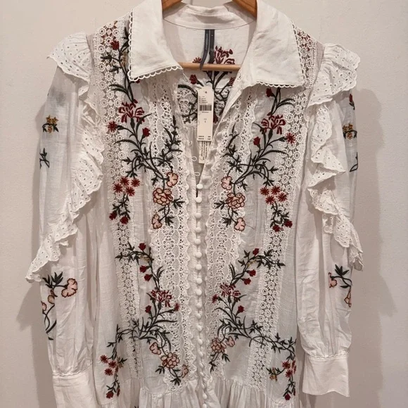 NWT By Anthropologie Long-Sleeve V-Neck Eyelet Midi Dress - Picture 7 of 12